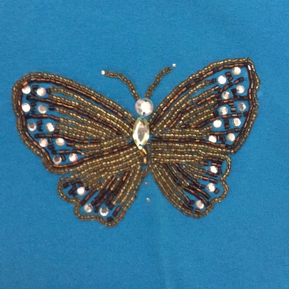 Blue Petite Sophisticate butterfly sequin shirt - Picture 2 of 4